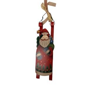 Vintage Wood Santa Sled Christmas Ornament 7"
